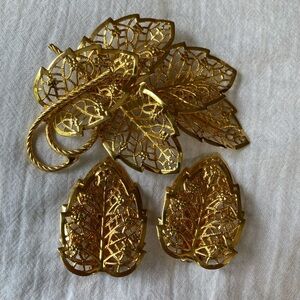 Judy Lee Signed‎ Vintage Leaves Filigree Design Brooch & Clip on Earrings…